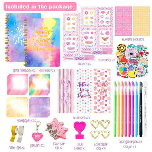 DIY Journal Set for Girls Scrapbook Kit Creative Diary Craft Gift Set with Stickers Pens Washi Tape Birthday V888-ELOSUNG54112