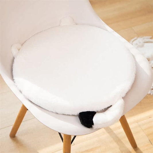 40cm Round Cat-Themed Seat Cushion (White Cat with Black Tail) - Slow-Rebound Memory Foam, Soft Plush, V888-ELOSUNG54172