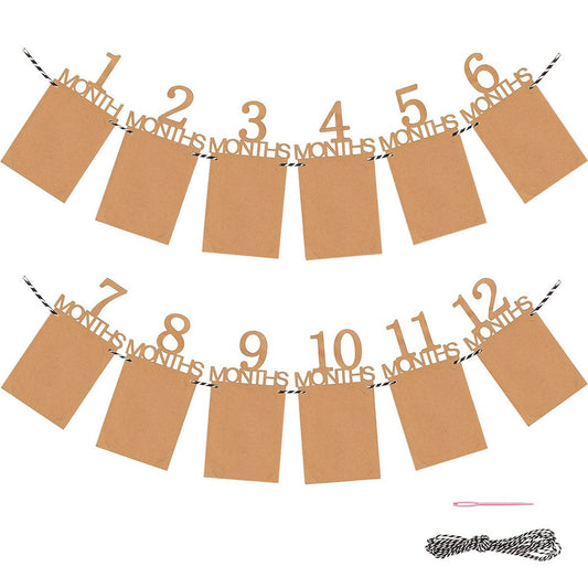 Baby Monthly Photo Banner Milestone Garland, 1-12 Months First Birthday Photo Display Banner, Baby Growth V888-ELOSUNG54219