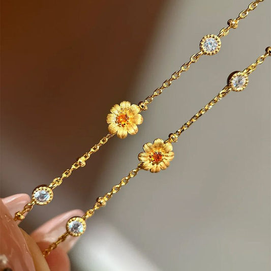 Gold Daisy Flower Necklace for Women Elegant Floral Pendant Collarbone Chain Jewellery Minimalist Gold Tone V888-ELOSUNG54234