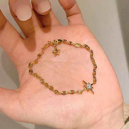 Gold Lucky Star Crystal Bracelet for Women Gold Plated Comet Star Charm Bracelet Delicate Everyday Jewellery V888-ELOSUNG54253