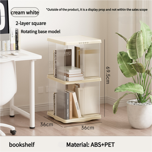 Rotating Storage Bookshelf Square 2 layers- Cream White Multi-Layer Storage Rack, 36x36x69.5cm (ABS+PET) V888-ELOSUNG544