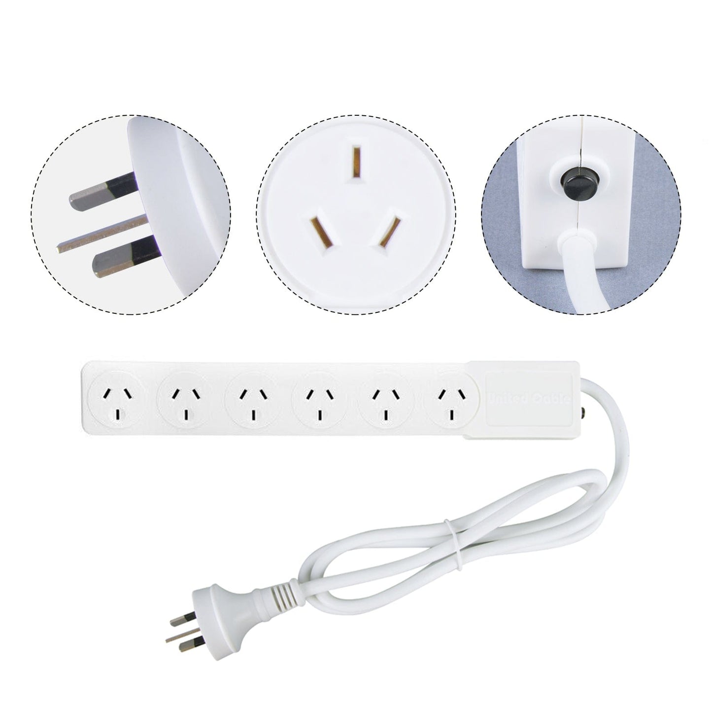 6 Outlet Power Board With Overload Protection 1M Lead Cable V915-EL0033