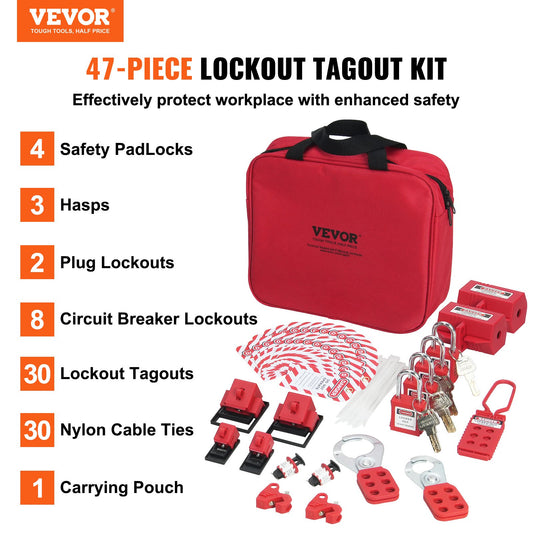 Electrical Lockout Tagout Kit, 47 PCS Safety Loto Kit Includes Padlocks, Hasps, Tags, Nylon Ties, Plug V952-AQSJTZ47JBDGWLU0XV0