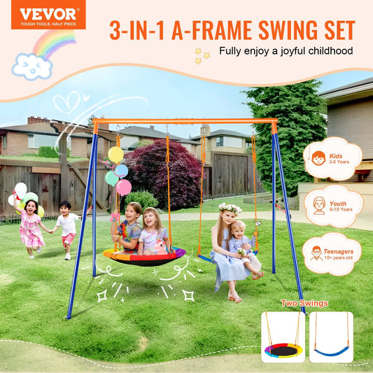 Swing Sets for Backyard, 440lbs Load Capacity Swing Set, with 1 Saucer Swing Seat, 1 Belt Swing Seat, Heavy V952-AXQQTZ2RW000VMH9NV0