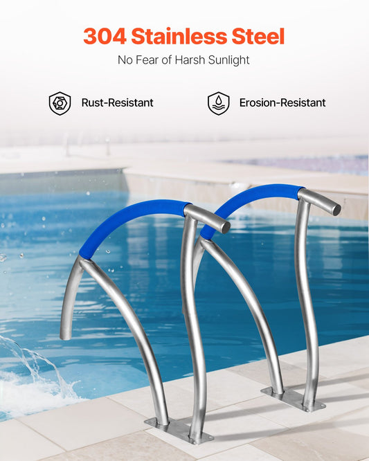 Pool Handrail, 30" x 30" Swimming Pool Stair Rail, 2 PCs Stainless Steel Stair Pool Hand Rail Rated 375lbs V952-BXGY30X302PCSXI6UV0