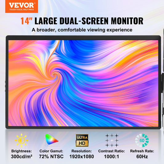Laptop Screen Extender 14" HD 1080P Portable Monitor for 13"-17" Laptop V952-BXSDNXSQ14YCAKI6CV3
