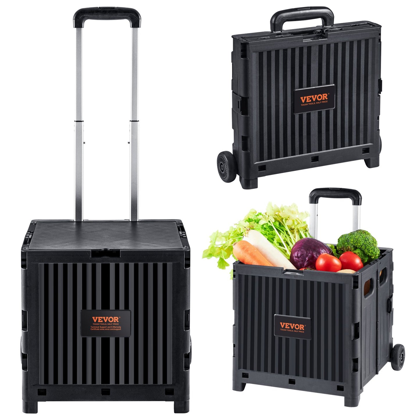 Foldable Utility Cart, 36 kg Load Capacity, Folding Portable Rolling Crate Handcart with Durable Heavy Duty V952-BXSGWCXCZLBD2C7A9V0