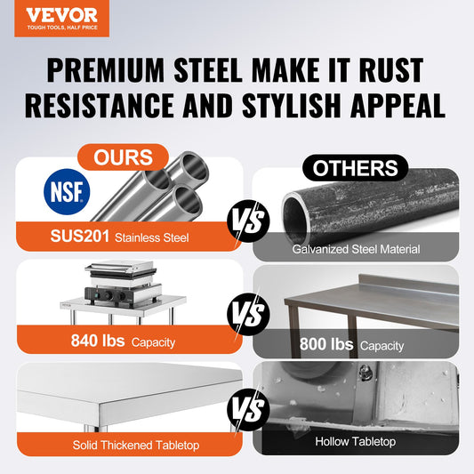 Stainless Steel Work Prep Table Commercial Worktable Food Prep 24x60x34in V952-CFBXGGZTLCWJPPGVSV0