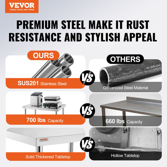 30x12x34 Inch Stainless Steel Work Table 3-Stage Adjustable Shelf with 4 Wheels Heavy Duty Commercial Food V952-CFGZT30X12X34YC01V0