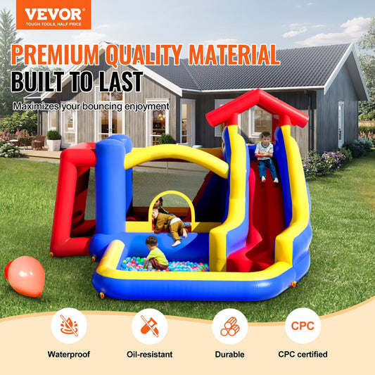 Inflatable Bounce House, Outdoor High Quality Playhouse Trampoline, Jumping Bouncer with Blower, Slide, and V952-CQCBBHYC910PNGK5GV3