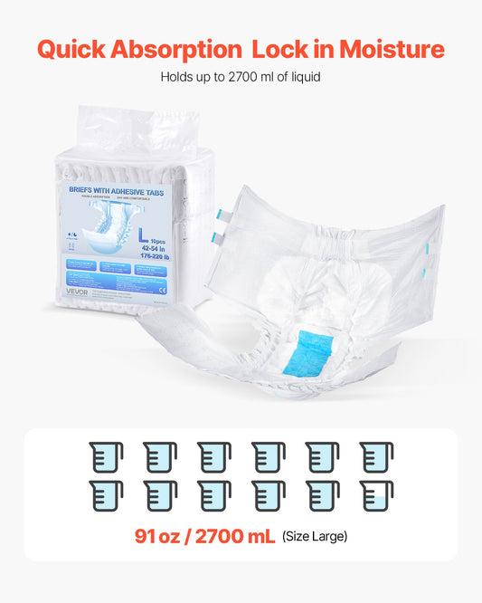 Adult Briefs with Adhesive Tabs Incontinence Briefs for Men Women L Size V952-CRZNKZNKPEML6RB4M001V0