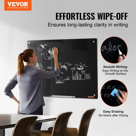 Magnetic Glass Whiteboard, Dry Erase Board 36"x24", Wall-Mounted Large White Glassboard Frameless, with V952-CXGCBLBGHBL3VB8RKV0