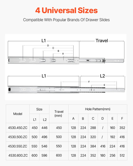 Drawer Slides, 18 inch, 10 Pairs Full Extension Ball Bearing Cabinet Rails, 100 LB Load Capacity Heavy Duty V952-CZCJCTDG100LPFFRWV0