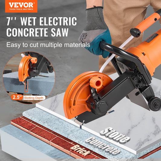 Electric Concrete Saw, 7 in Circular Saw Cutter, 2000 W High Power with Max. 2.5 in Cutting Depth, Wet/Dry V952-DDHNTJ1600W7G3JFXV3