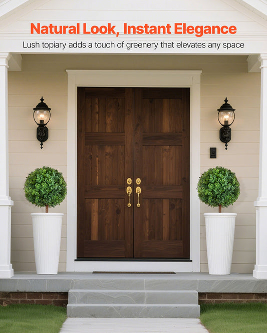 Artificial Topiary Boxwood Trees with Ground Spike, 2 Set 686mm Faux Shrubs & Bushes Potted Plants, Fake Silk V952-DDMJCRGXJHYMXNYUV001V0