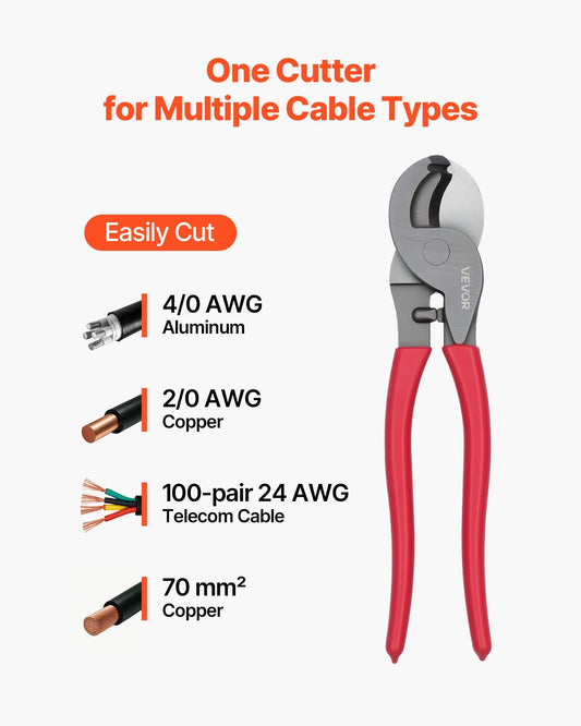 High Leverage Cable Cutter, 235 mm Compact, Forged Blades and PVC-Coated Handles, Heavy Duty Cable Cutting V952-DLJD10INCHGGFDA2D001V0