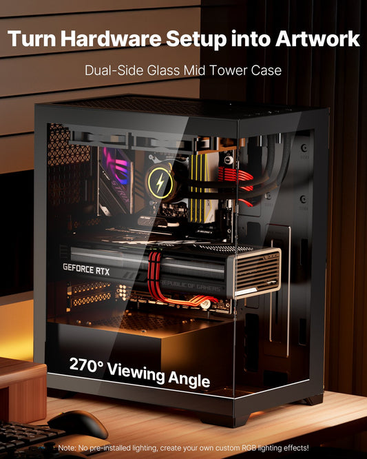 PC Gaming Case Mid-Tower Computer Case with 2 Fans for ATX Motherboard V952-DNJXZT120MMBHRVR6001V9