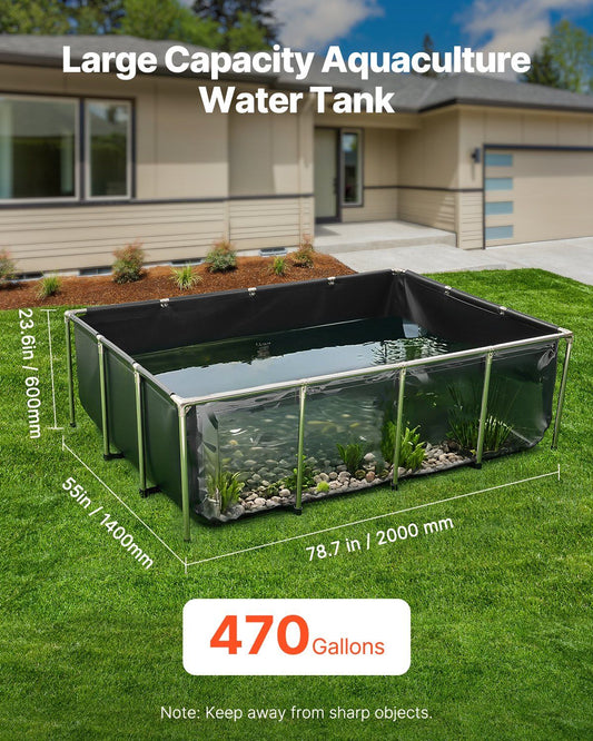 Canvas Fish Pond, 1781.3L Above Ground Fish Pond, PVC Koi Tank with Clear Viewing Panel, Rectangular Goldfish V952-DSYCHSDTMC21LEAON002V0