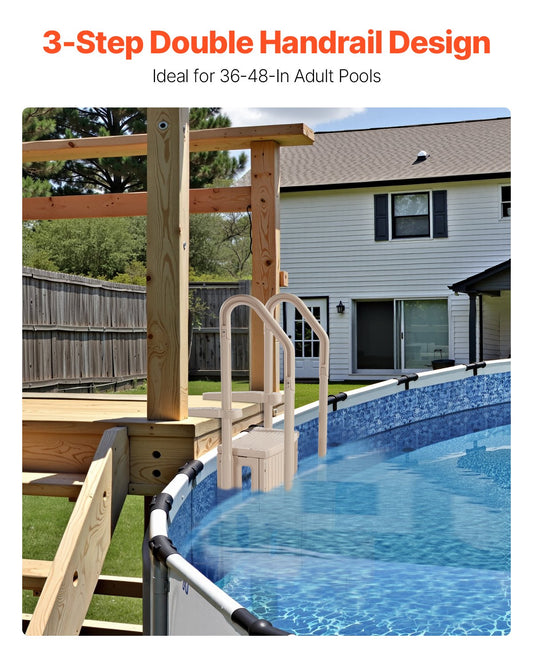 3-Step Taupe Robust Pool Ladder of 2 Handrails for 914.4-1219.2 mm Pools V952-DXYCTLTSFSSLFPJ4ZV0