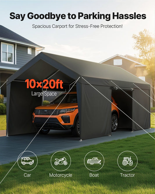 Carport Car Canopy 10x20FT Heavy Duty Car Shelter with Sidewalls White V952-FBSJSQCCKHS886LB9001V0