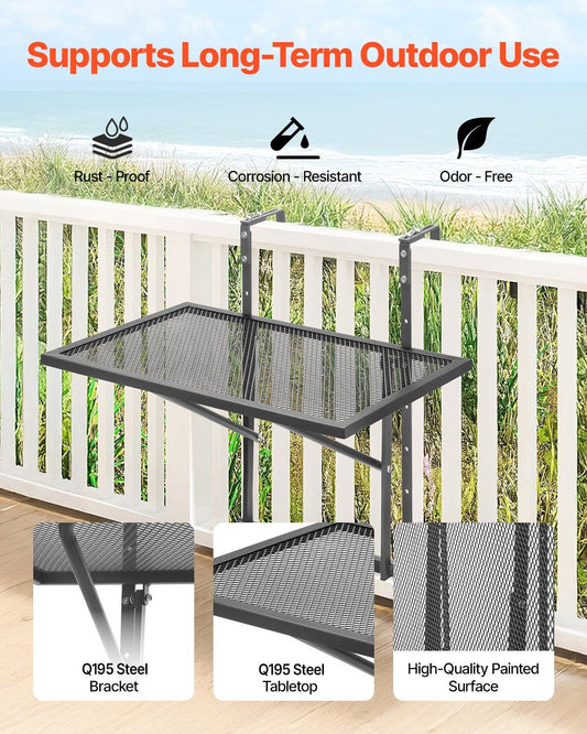 Balcony Hanging Table, 610 x 410 mm Metal Folding Balcony Railing Table, Outdoor Balcony Bar Table for V952-FXGZJS19INCHGLWKXV0