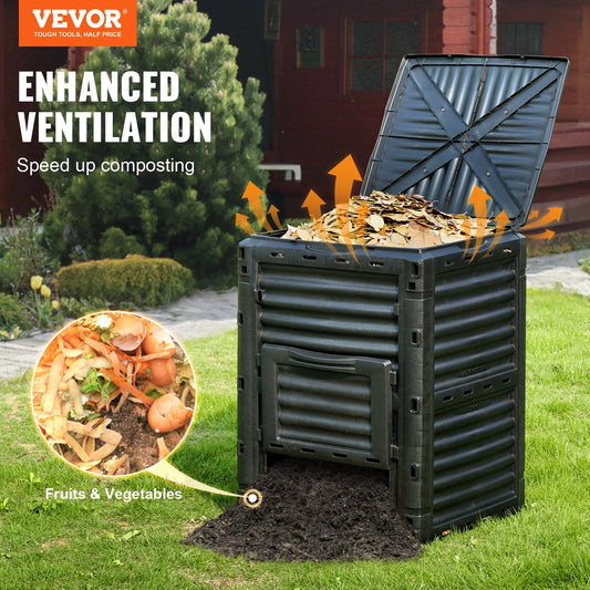 Garden Compost Bin 300 L, BPA Free Composter, Large Capacity Outdoor Composting Bin with Top Lid and Bottom V952-GDSDFXHSPP80WX06WV0