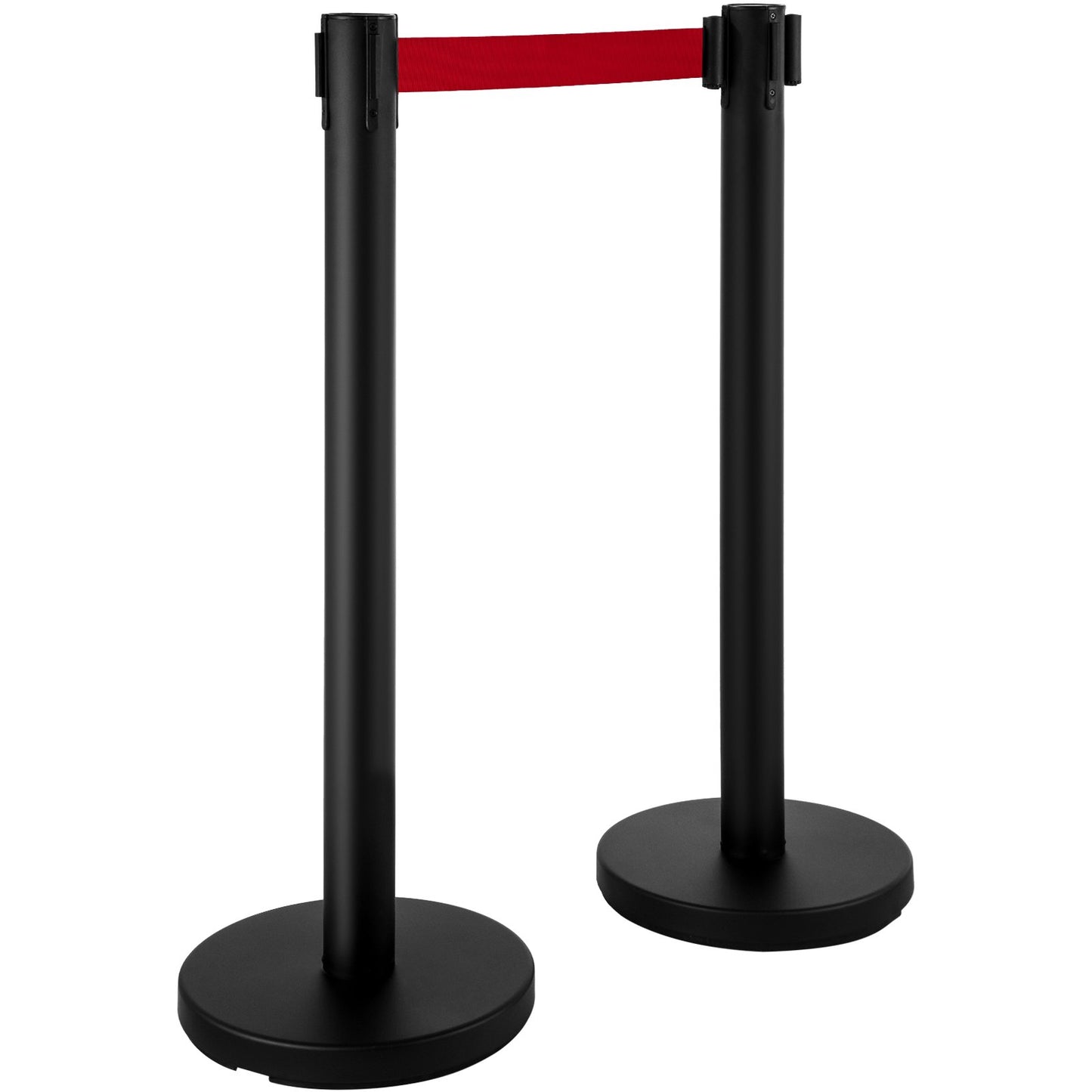 Stanchion Post Barriers 4-Set Line Dividers, Stainless Steel Stanchions with 6.6 Black Retractable Belts, V952-GLZ-CBTZ-HS-4JT01V0