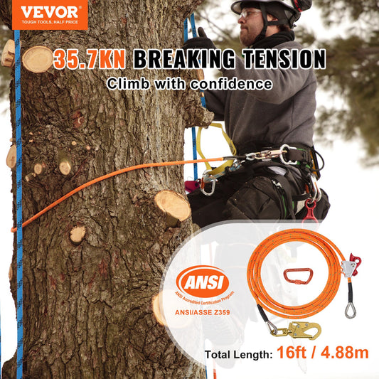 12.7mm Steel Core Flipline, 16ft(4.8m)Arborist Flipline for Tree Climbing with Alloy Steel Snap Hook & V952-GSSTJJSGSS16HY1WRV0