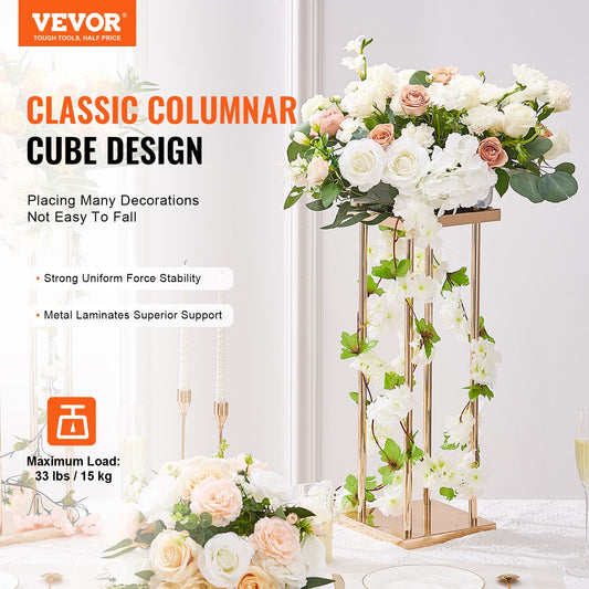 4PCS Gold Metal Column Wedding Flower Stand, 23.6inch /60cm High With Metal Laminate, Vase Geometric V952-HLHJLFTZTCBJORF4QV0