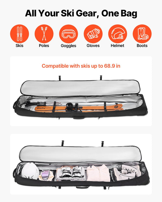 Ski Roller Bag, Up to 74.8 in/190 cm, Padded Snowboard Bag with Wheels for Air Travel, 600D Waterproof Oxford V952-HXYJBXBB190C26CMJ001V0