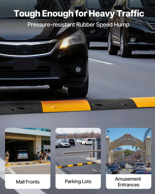 1000MM Rubber Speed Bump, 2 Pack, 2 Channel Heavy Duty Traffic Speed Hump, 9,979 kg/Axle Load Capacity, Cable V952-JSDDLBHPDDK2SDET4001V0