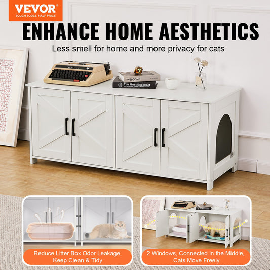 Cat Litter Box Enclosure Wooden Litter Box Furniture Hidden 2 Rooms White V952-JSDMMSPWQ472Z9PLHV0