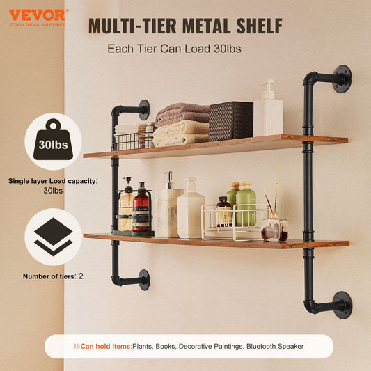 Industrial Pipe Shelf 2 Tier 48x 9.84in Wall-Mount for Kitchen Bedroom V952-JSGZWJYGHMBHUPSZIV0