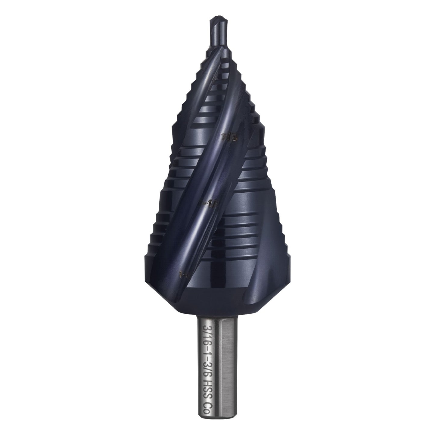 Step Drill Bit, 4.76 to 34.93 mm, 9.53 mm Triangular Shank, TiAlN Coating Cobalt High Speed Steel, Four V952-JTZT138INCHLOYO1B001V0
