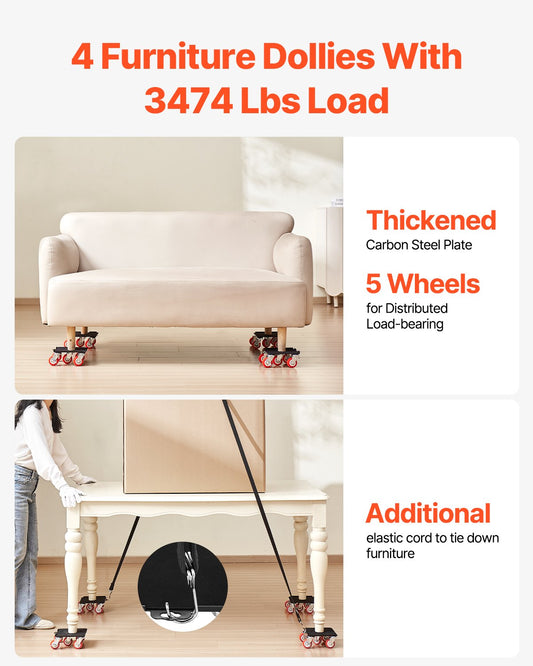 Furniture Dolly Heavy Duty Furniture Mover with 5 Wheels 1575 kg Capacity V952-JXYDHBJYWXL5M3M7FV0