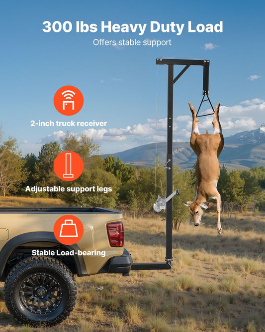 Truck Hitch Game Hoist, 300 lbs Load Capacity, Hunting Deer Hoist with 2-inch Receiver, 360-Degree Swivel V952-KCSSLSHL300L2ACZE001V0