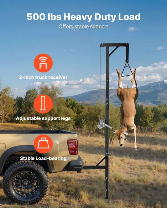 Truck Hitch Game Hoist, 500 lbs Load Capacity, Hunting Deer Hoist with 2-inch Receiver, 360-Degree Swivel V952-KCSSLSHL500L4HM93001V0