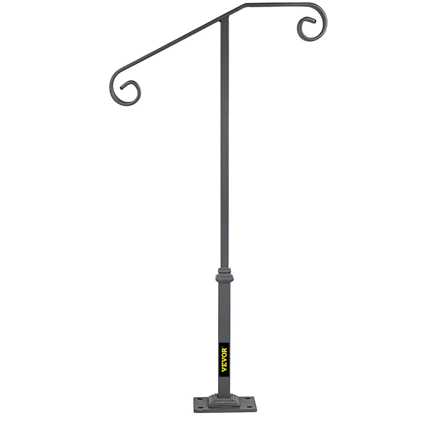 Handrails for Outdoor Steps, Fit 1 or 2 Steps Outdoor Stair Railing, Single Post Wrought Iron Handrail, Gray V952-LTFSSHSDDZJSFS001V0
