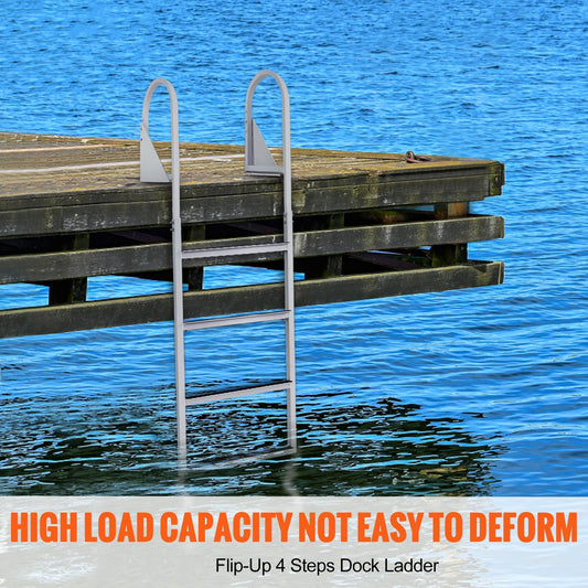 Dock Ladder, Flip-Up 4 Steps, 159 kg Load Capacity, Aluminum Alloy Pontoon Boat Ladder with 50.8 mm Wide Step V952-MTZTSFSJFHXJDNMHPV0