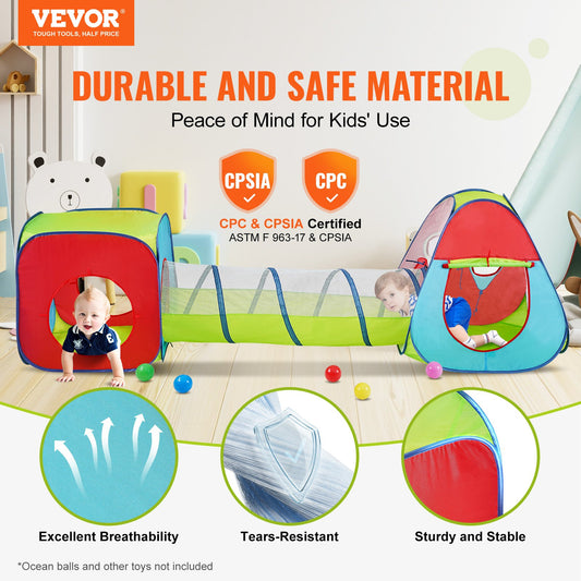 3 in 1 Kids Play Tent with Tunnel for Boys, Girls, Babies and Toddlers, Indoor/Outdoor Pop Up Playhouse with V952-PPSDZPX3DCS087RJTV0