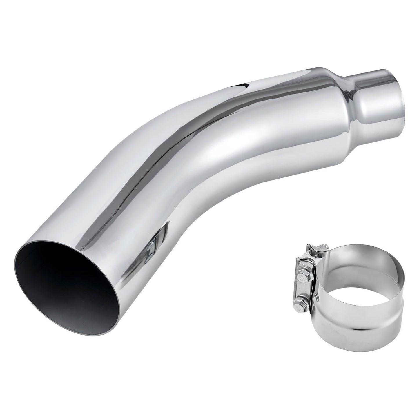 Elbow Exhaust Tip, 101.6mm Inlet, 152.4mm Outlet, 584mm Overall Length, Chrome Turn Down Exhaust Tip with V952-PQWGZWGRK4IN0RPH2001V0