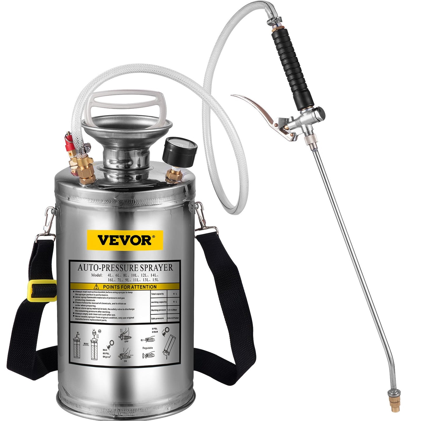 1.5Gal Stainless Steel Sprayer, Set with 16" Wand& Handle& 3.3FT Reinforced Hose, Hand Pump Sprayer with V952-PWQBXG6L000000001V0