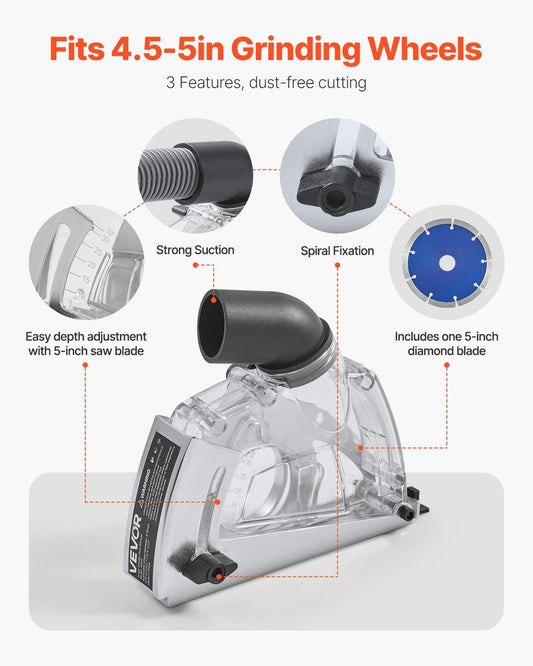 Cutting Dust Shroud for Angle Grinders, 100-125 mm Angle Grinder Dust Shroud with 6 Clamping Washers & 125 mm V952-QGKFCZQGKTMXX8UN9001V0