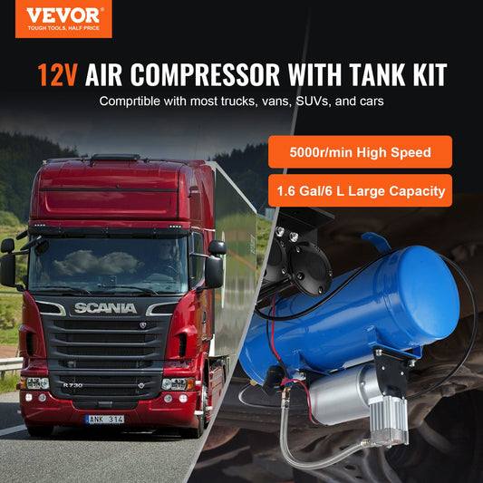 12V Air Compressor with Tank 1.6 Gallon/6 L, Train Horn Air Compressor, 120 psi Working Pressure Onboard Air V952-QLBCQGYYSJZCESCMXV9