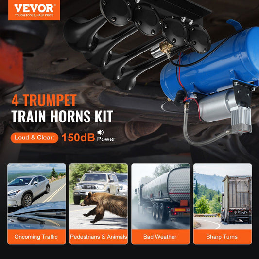 Train Horns Kit, 4 Trumpet Air Horn Kit, 150dB Train Horns for Pickup Trucks, 12V 120 psi Air Compressor 1.6 V952-QLBYCQGTZ12VRGCVHV9