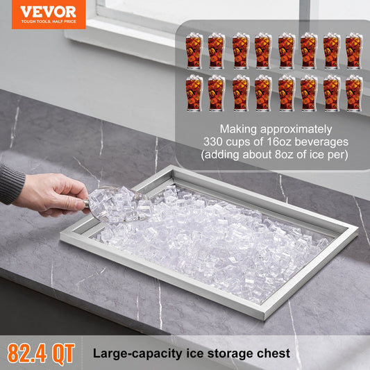 Drop in Ice Chest, 21"L x 17"W x 18"H Stainless Steel Ice Cooler, Commercial Ice Bin with Cover, 40 qt V952-QRSCBCGG21LXE233EV0
