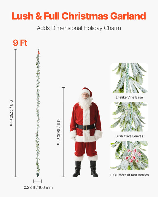Christmas Garland, 2750 mm Realistic Greenery Decorated with Vines, Olive Leaves, and Berries, Evergreen Faux V952-SDHDTTGLYJG9Y8AOQ001V9