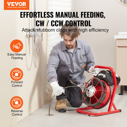 Drain Cleaner Machine Drain Auger 50FT x 3/8 Inch Manual Feed & 4 Cutters V952-SDJJKLSGDSTJVQGHEV3