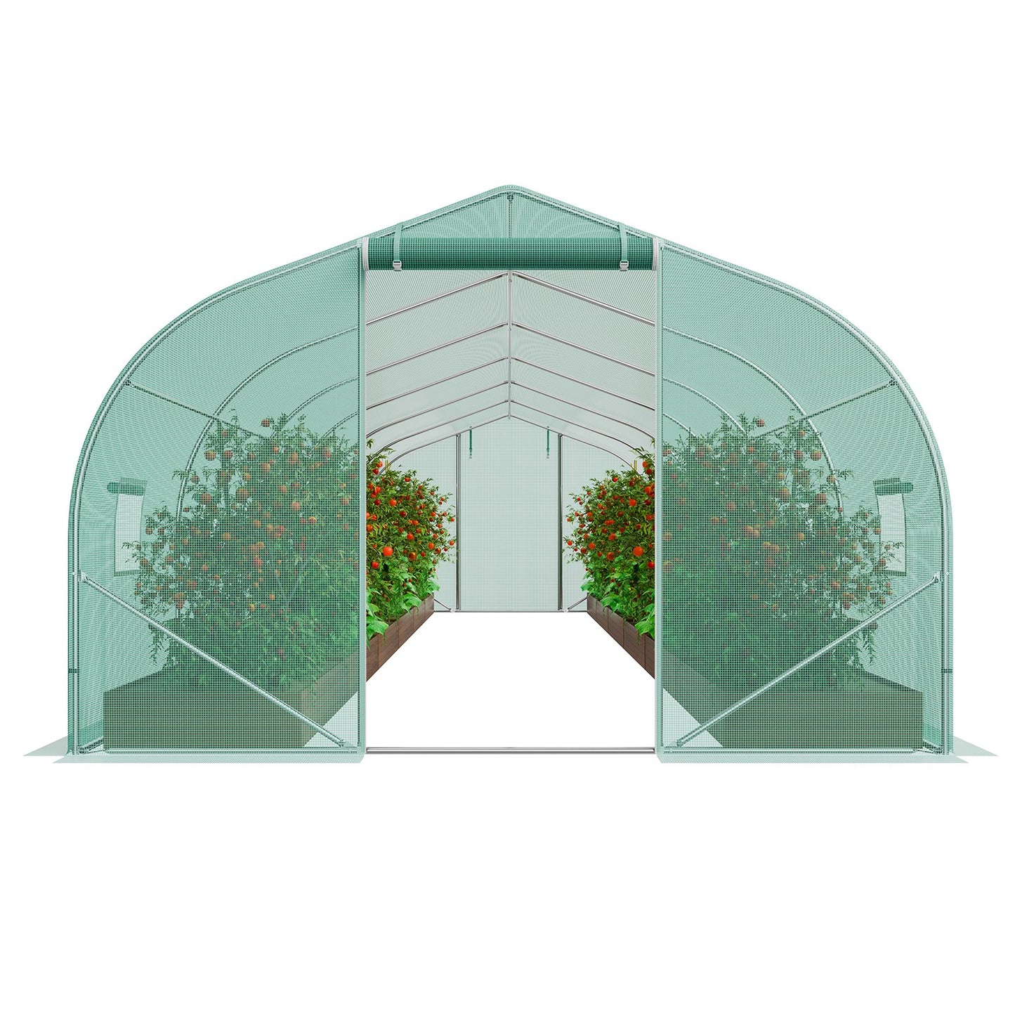 Walk-in Tunnel Greenhouse, 29.5x9.8x6.6 ft Hoop House Greenhouse Tunnel, Peaked Roof Plant Hot House with V952-SDXWS30X10X7FTY13V0
